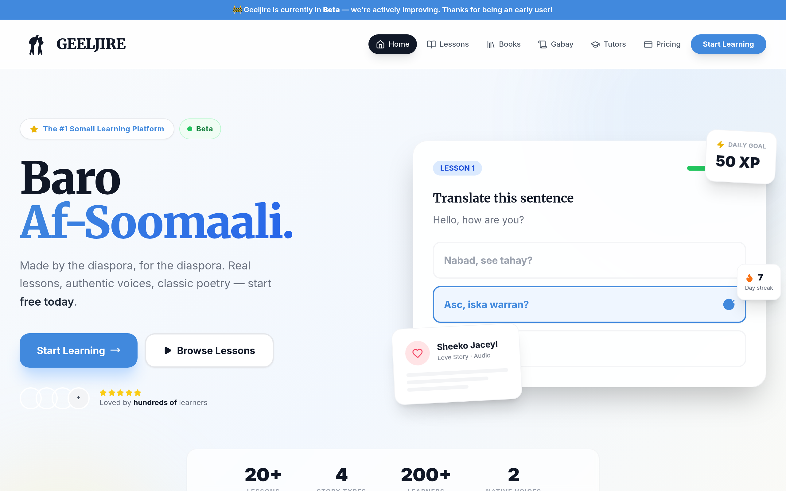 Geeljire — Somali Language Learning Platform